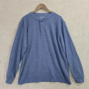 L.L. Bean Thermal Men's Blue Henley Shirt Long Sleeve Traditional Fit XL‎ 26CT